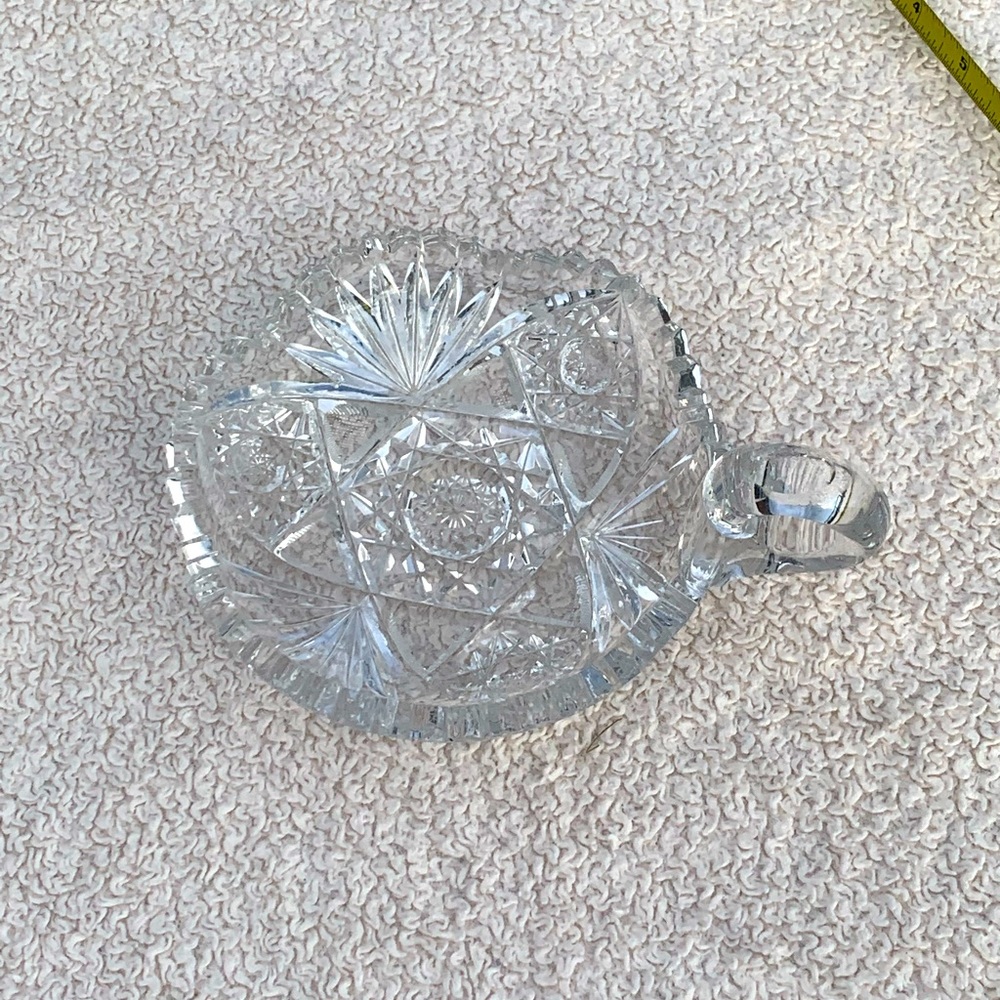 Vintage Candy Nut Dish Trinket Bowl With Handle Brilliant cut Glass Olive Dish